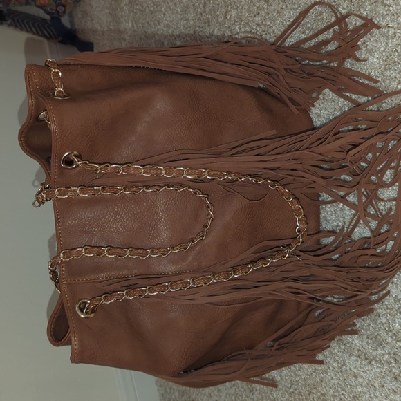 Brown Fringe Leather Tote Bag (M/L) - Picture 10 of 13